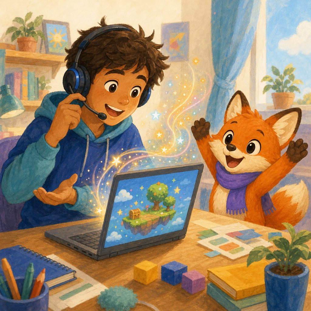A boy telling the AI what to build